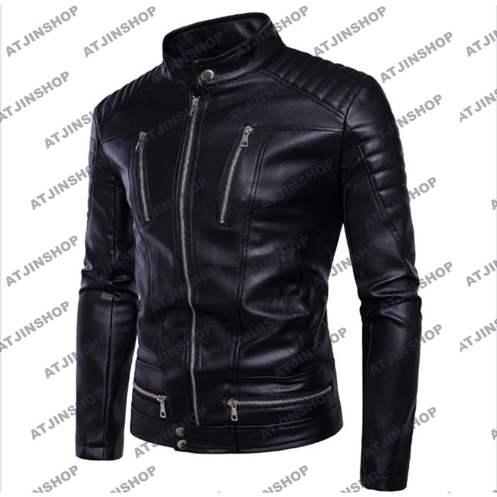 Jaket Semi Kulit Pria Motor Touring Premium Model Bikers Board Man (BBM) Bahan Vienna 100% [ Full Black/ Full Brown ]