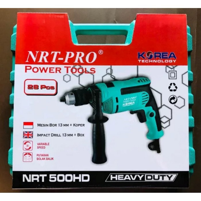 Mesin Bor NRT PRO 500HD SET Hammer Impact Drill 13mm Bor Tangan Listrik Tembok Beton Besi Kayu Koper