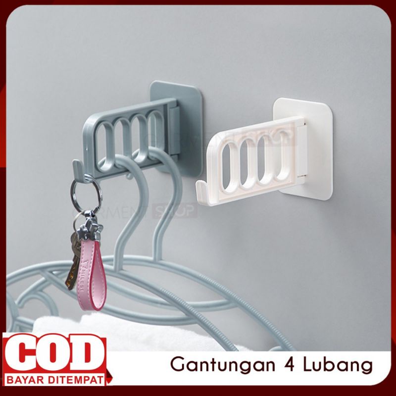 Gantungan Dinding Baju lubang 4 Lipat Magic Hanger Tempel Gantung Tembok