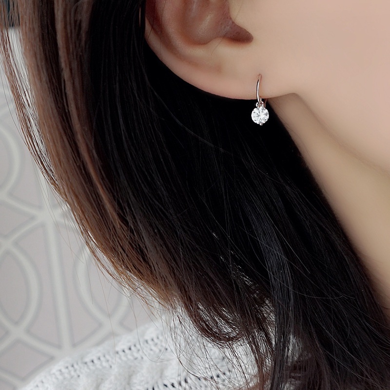 Zircon Stone Drop 925 Silver Needle Stud Simple Minimalist Style Earring Jewelry