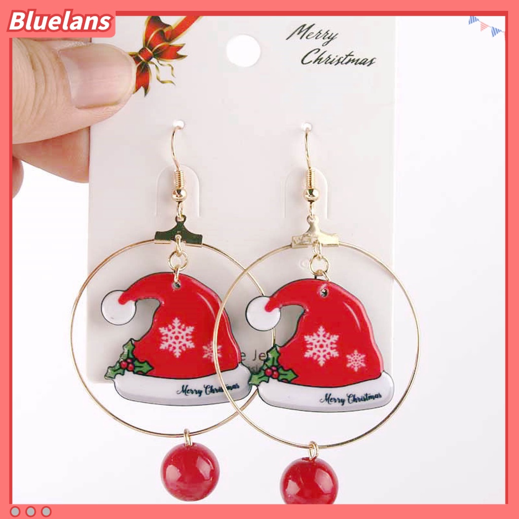 1 Pasang Anting Hoop Desain Snowman Natal Bahan Alloy Untuk Anak Perempuan