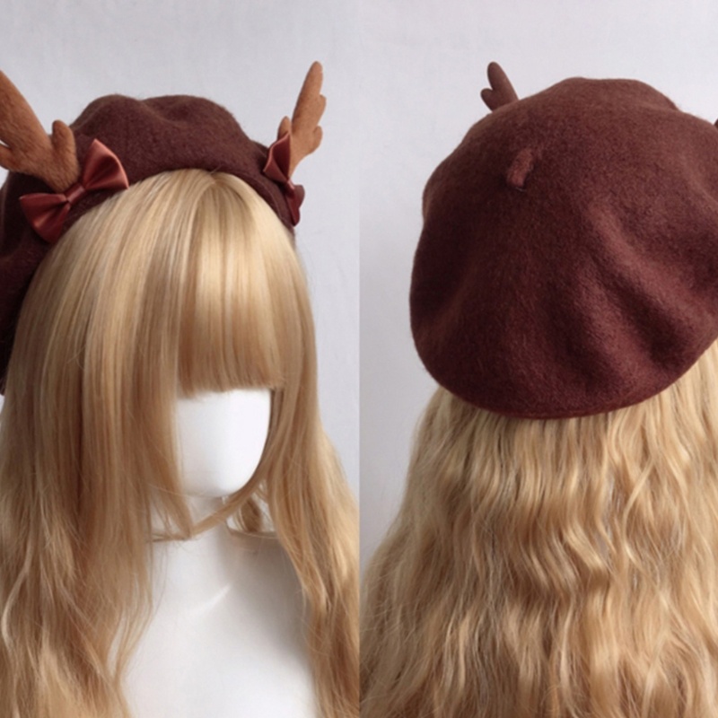 Topi Baret Desain Tanduk Rusa Gaya Kasual Untuk Cosplay