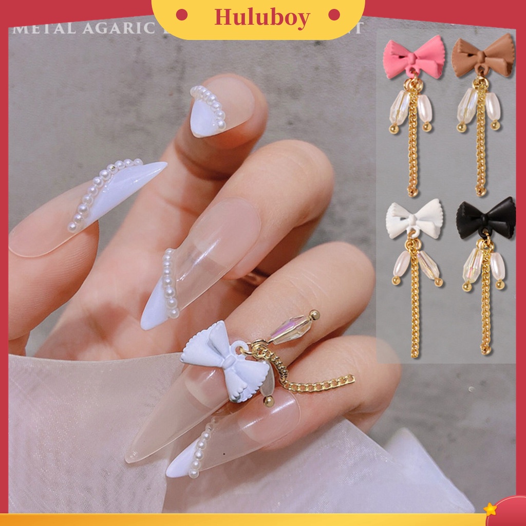 Huluboy Huluboy♡ 3 Pcs / Set Ornamen Rantai Cincin Pita 3D Efek Tidak Pudar Untuk Dekorasi Kuku Manicure Wanita