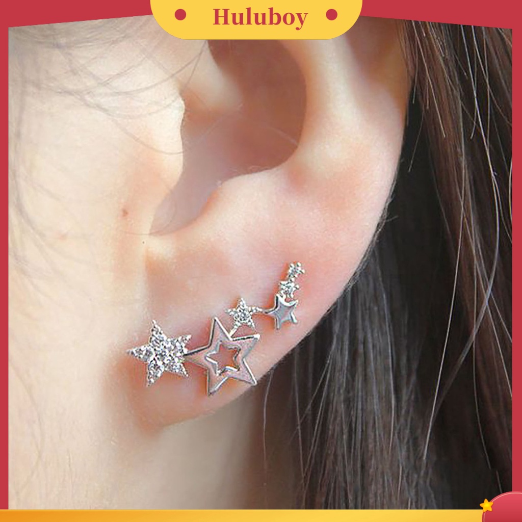 Hu Hu Hu Hu Hu Alat Bantu Pasang Kacamata♡ 1 Pasang Anting Stud Bentuk Bintang Aksen Berlian Imitasi Tahan Lama Untuk Wanita