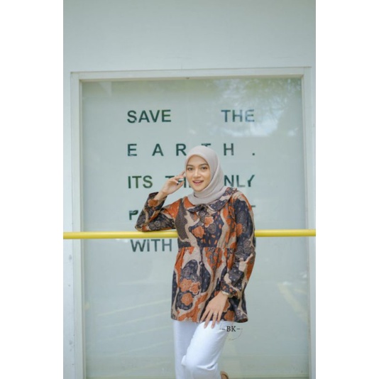 tey-17 Batik wanita ASJ SA HRB026 Kenongo Kemeja Tosca Pendek-Rumi pulau