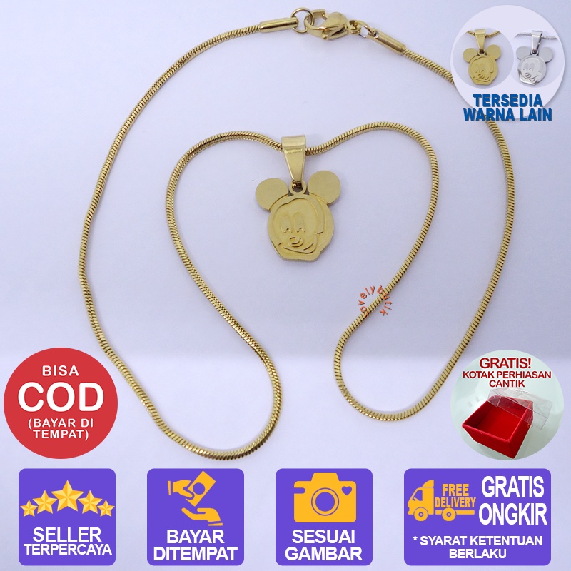 Lovelybutik Kalung Titanium Anak Anti Karat MKT Kalung Anak Laki Laki Perempuan Cewek Cowok Ukuran 35 cm Warna Silver dan Emas BONUS KOTAK PERHAISAN