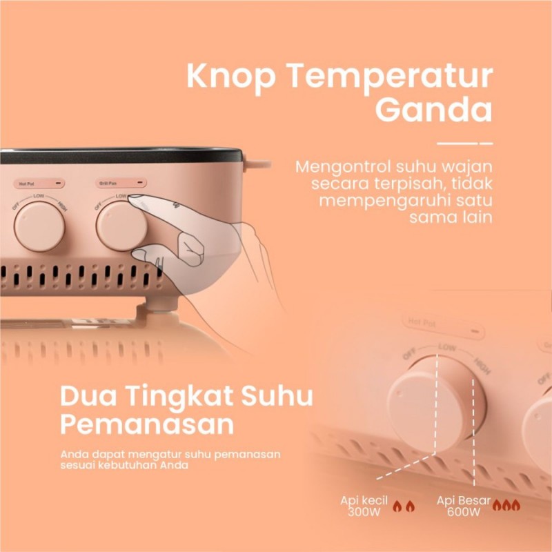 Emily 2 in 1 Electric Griller &amp; Hot Pot / Pemanggang Perebus Makanan - 1 L