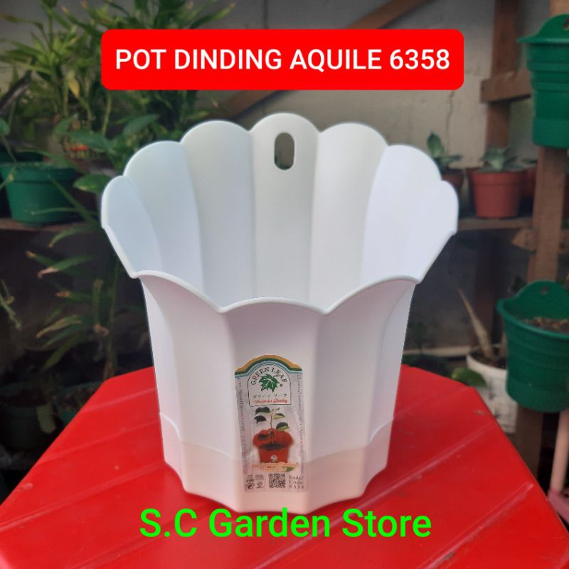 POT DINDING GREEN LEAF AQUILE 6358 + TATAKAN WARNA PUTIH |POT BUNGA | POT TEMPEL | POT GANTUNG