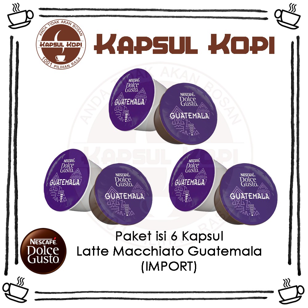 

Paket 6 KapsulKopi Latte Macchiato Guatemala Nescafe Dolce Gusto Impor Coffee Capsule Import