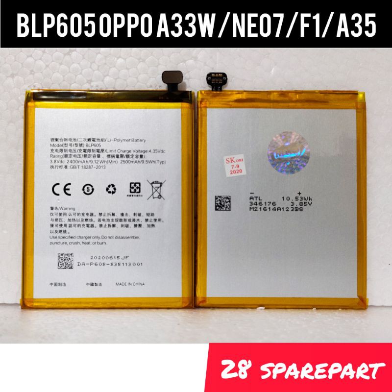 BATERAI/BATRE BLP605 OPPO A33W/NEO7/F1/A35 ORIGINAL