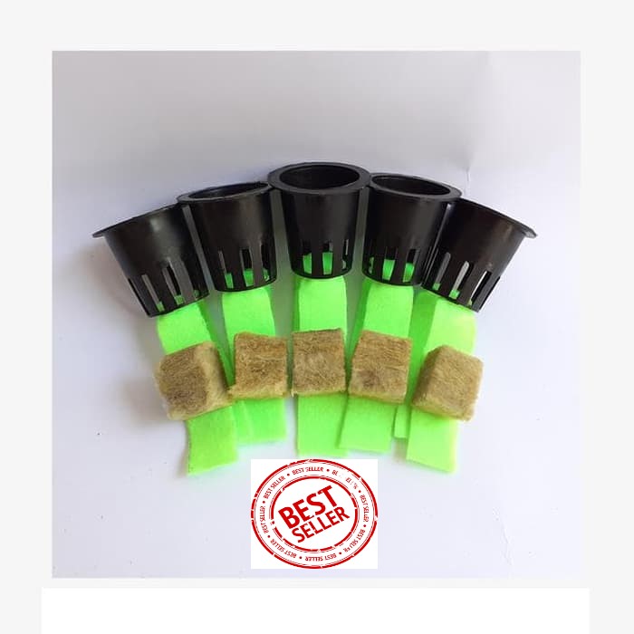 PROMO PAKET ISI 10 SET HIDROPONIK Rockwool 10 Net pot 10 Sumbu kain 10 - rokwul netpot kain flanel