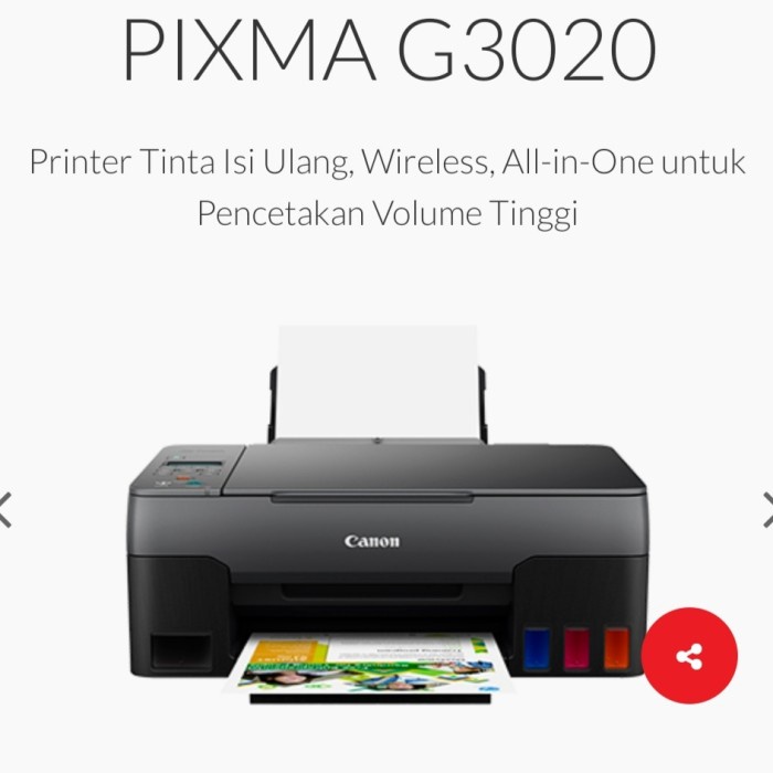 PRINTER CANON PIXMA G3020 / G 3020 PRINT SCAN COPY WIFI ALL IN ONE - GARANSI RESMI