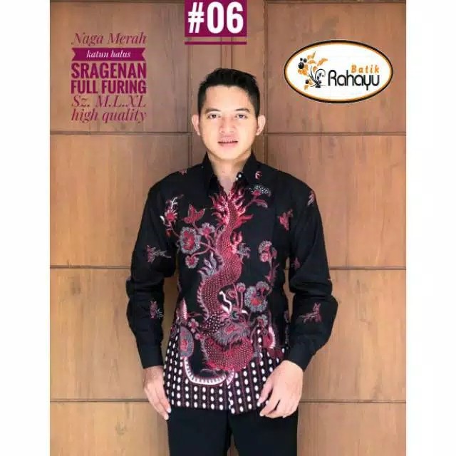 Kemeja Batik Pria Lengan Panjang Naga Merah Full Furing
