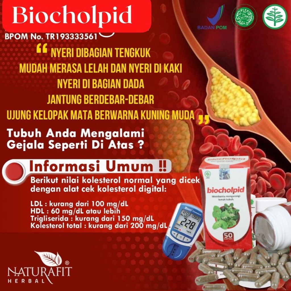 BIOCHOLPID obat kolesterol tinggi, mengurangi lemak tubuh, Melancarkan perederan darah