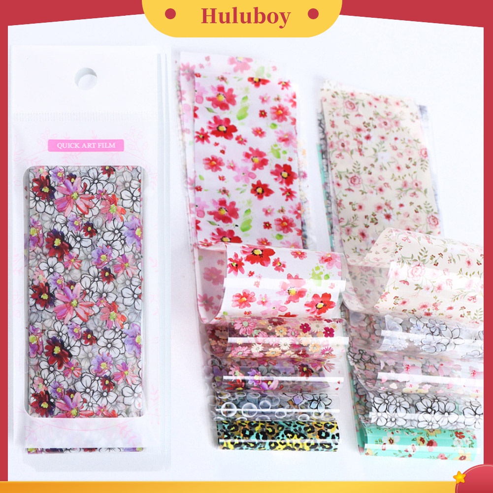 Huluboy Huluboy♡ 10 Lembar Stiker Kuku Motif Print Bunga Untuk Dekorasi Manicure