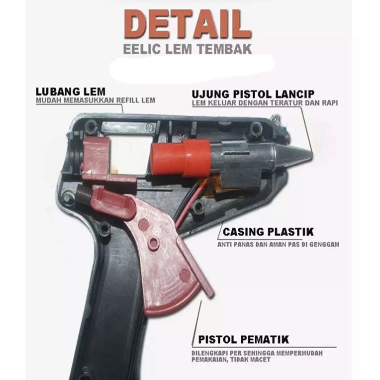 Lem Tembak Glue Gun 20 Watt - Free Refill 5 Pcs Lem Tembak Cepat Panas