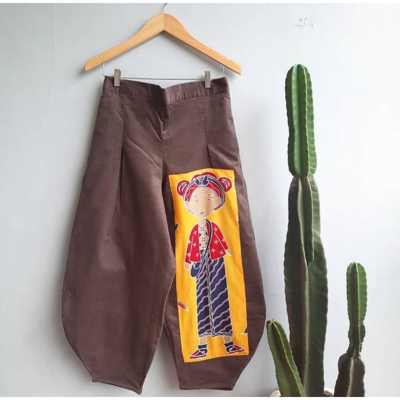 mina pants corduroy, coklat-putih-ijo army