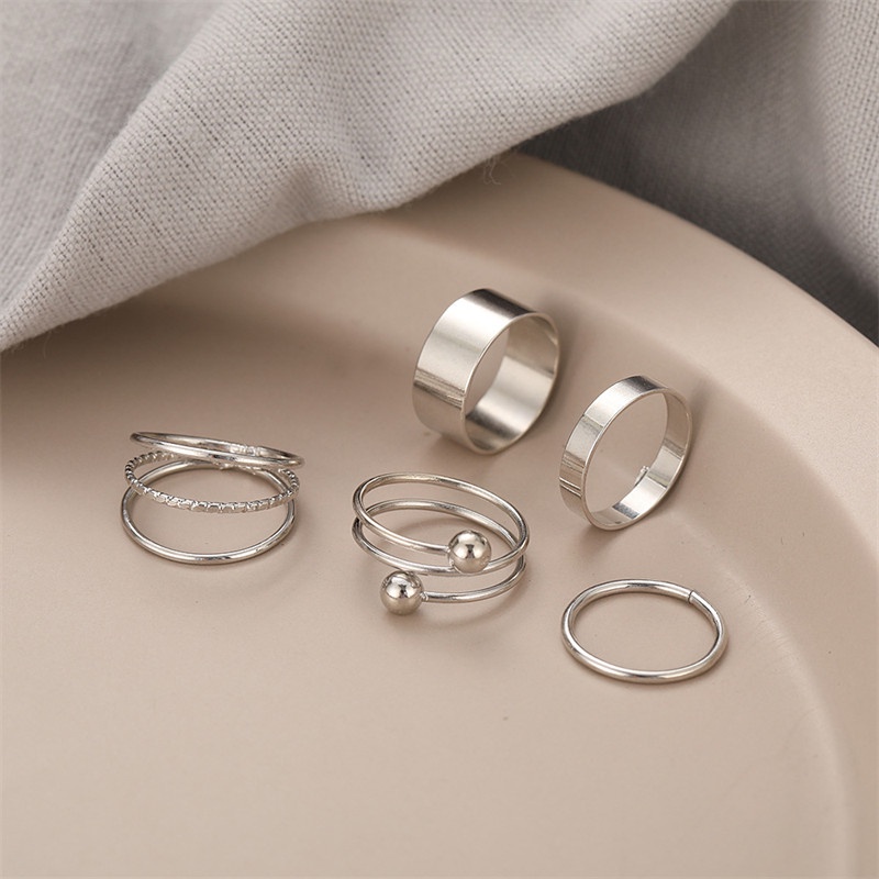 5pcs / Set Cincin Multilayer Model Terbuka Bahan Alloy Untuk Wanita