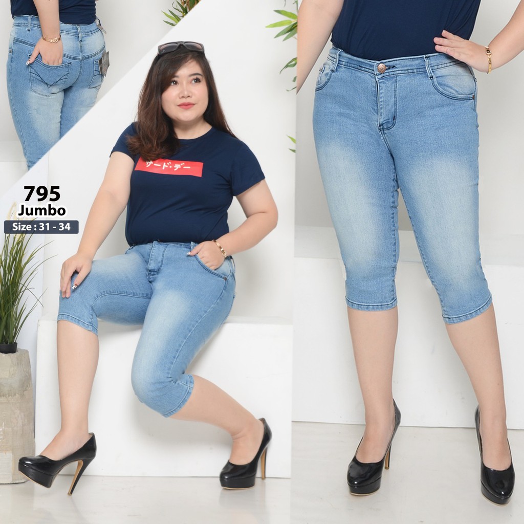 ( Bisa COD ) MC girl Celana Jeans 7/8 Wanita Jumbo / Celana Lepis Santai Cewek / Celana Denim Casual Big Size 1/2 / Celana Jins 7/9 Lgo