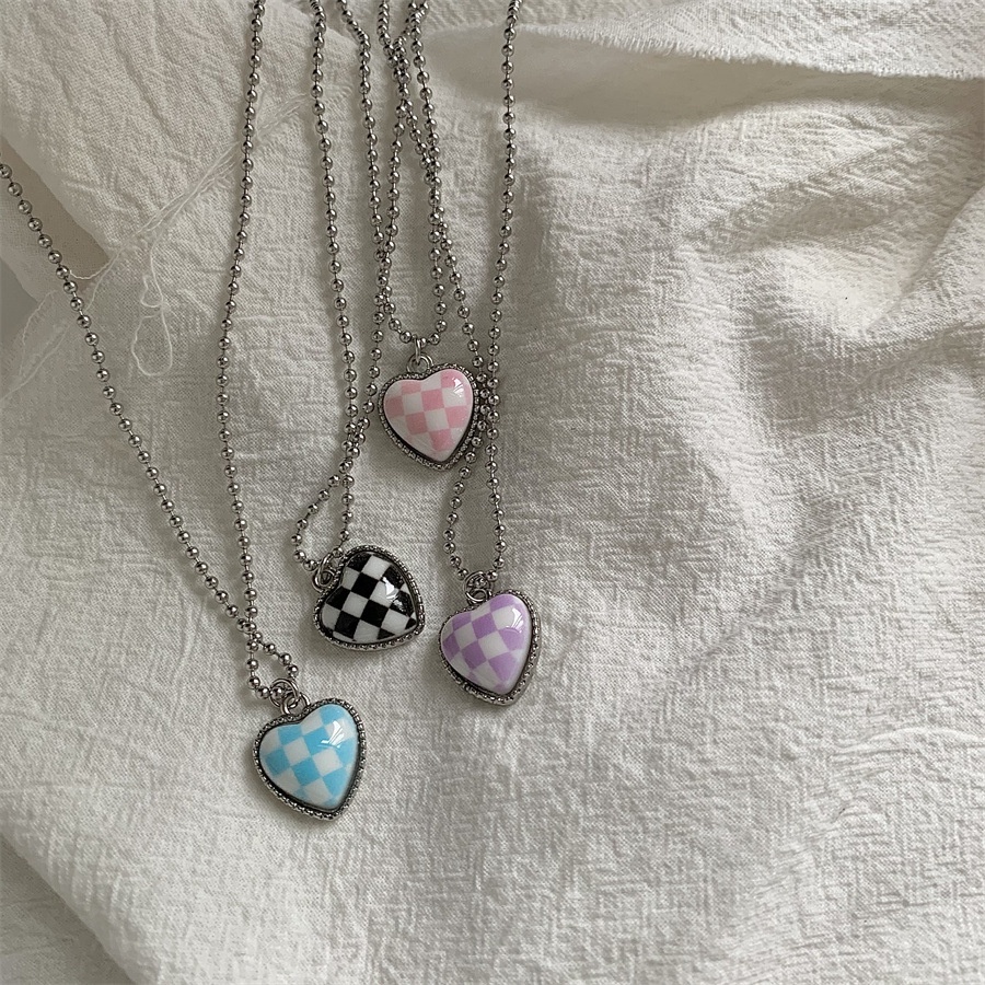 Love Checkerboard Necklace Accessories Retro Simple Hip Hop Casual Clavicle Chain Titanium Steel