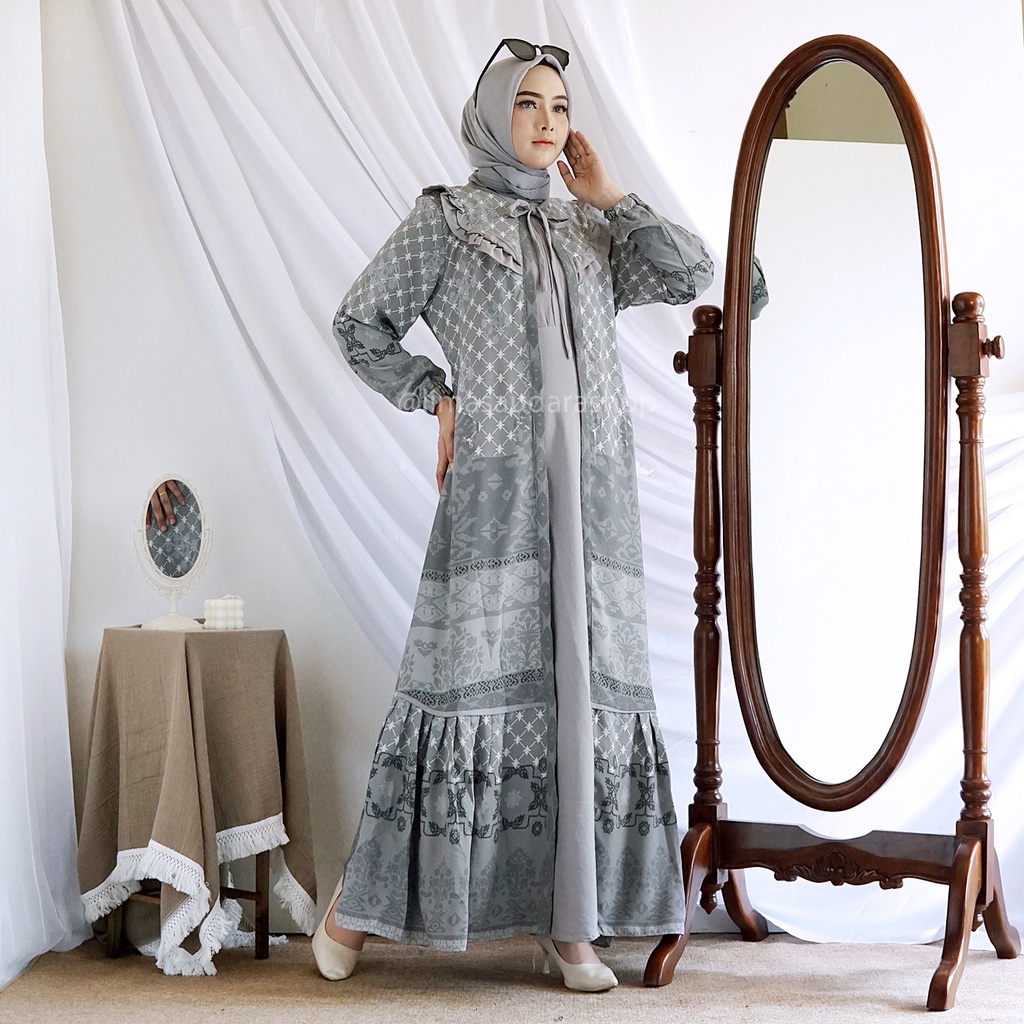 Gamis Amira - Gamis Syari Wanita Lux Maxi Setelan Celana Panjang Resleting Depan Set Baju Muslim Gamis Pesta Raya Lebaran 2022