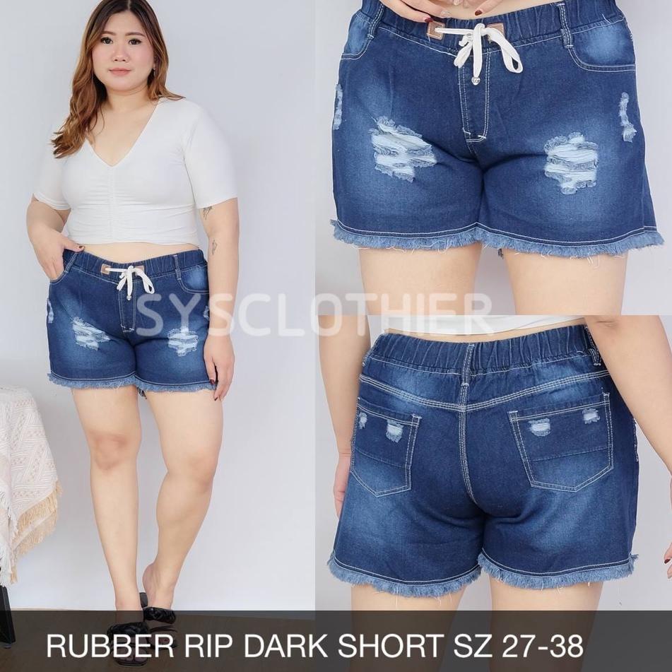 CELANA JEANS WANITA RUBBER DARK SHORT "SLP.12My22n"