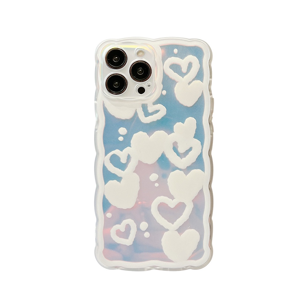 IPHONE Doodle Putih Cinta Hati Casing Ponsel Transparan Cover Dengan Film Laser Untuk Iphone7 8 PLUS X XR XS 11 12 13 14 MINI PRO MAX