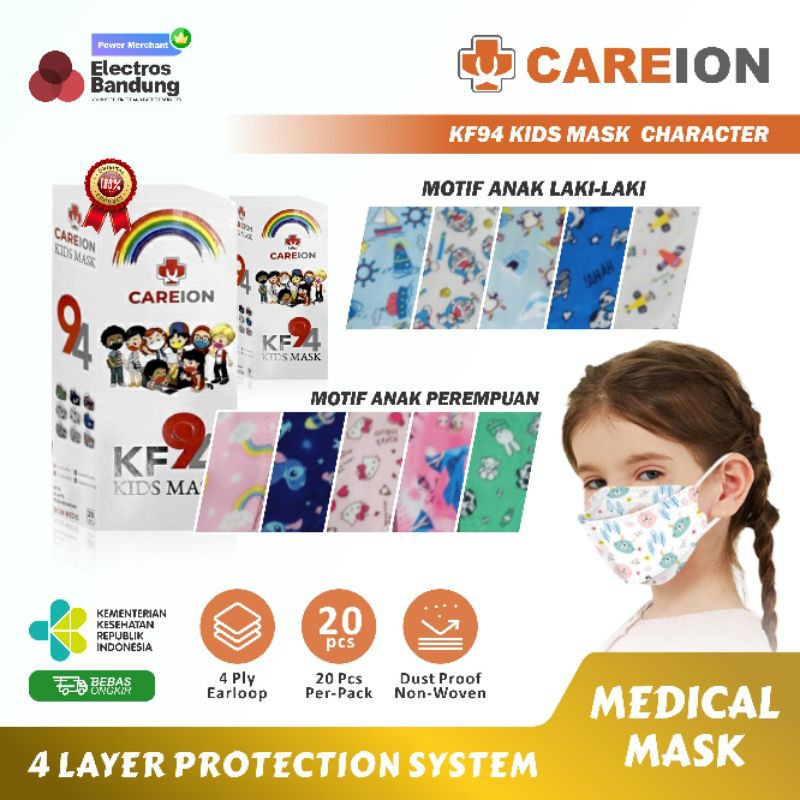 Masker KF94 Anak Motif 4 Ply Isi 20 Pcs KF94 Anak Careion Masker Kesehatan Anak Original