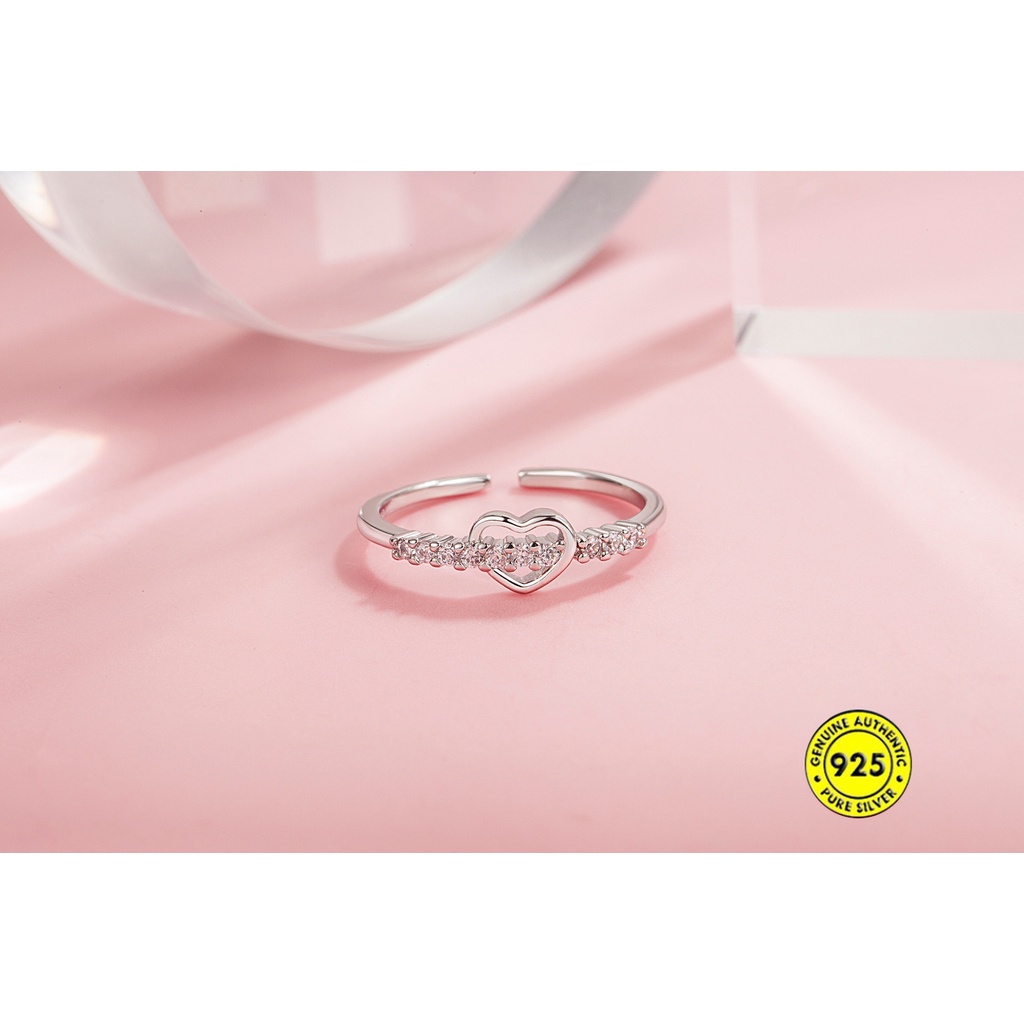 Cincin Bentuk Hati Aksen Berlian Bahan S925 Silver Untuk Wanita