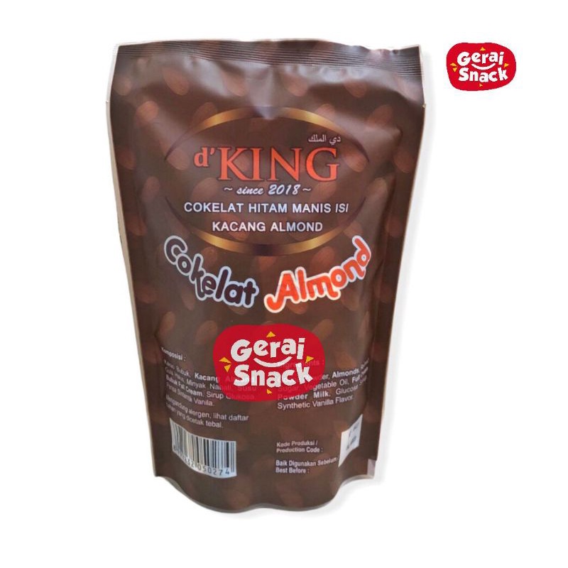 D'King Cokelat Almond 1 POUCH Cokelat Hitam Manis Isi Kacang Almond 40pcs