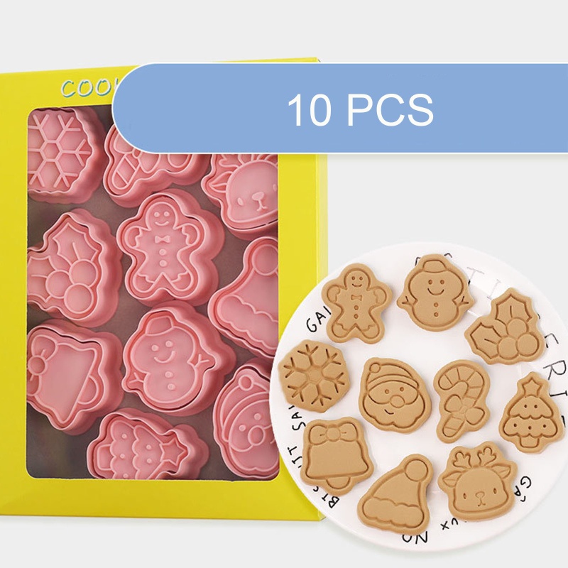 Zzz 10pcs / Set Cetakan Biskuit / Cookies Bentuk Kartun Natal 3D Untuk Aksesoris DIY