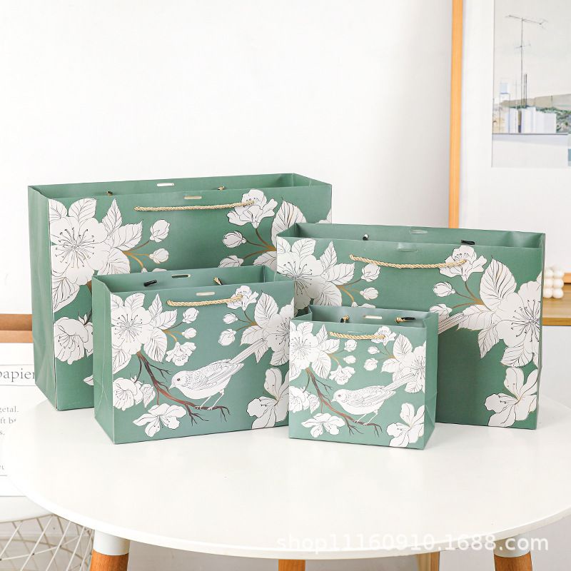 PAPER BAG MEWAH MOTIF CANTIK PREMIUM BIRD GREEN + PITA BERBAGAI UKURAN