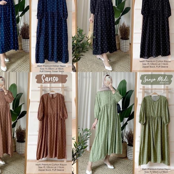 11.11 Sanso midi dress busui mola katun rayon motif polka long tunik terlaris terbaru [KODE BARANG