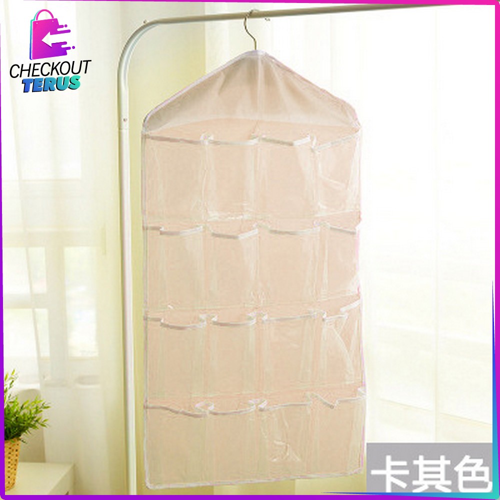 CT C134 Storage Bag Gantung 16 Saku Dinding Pouch Gantung Hanger Korean Style Organizer Rumah Perlengkapan Lemari