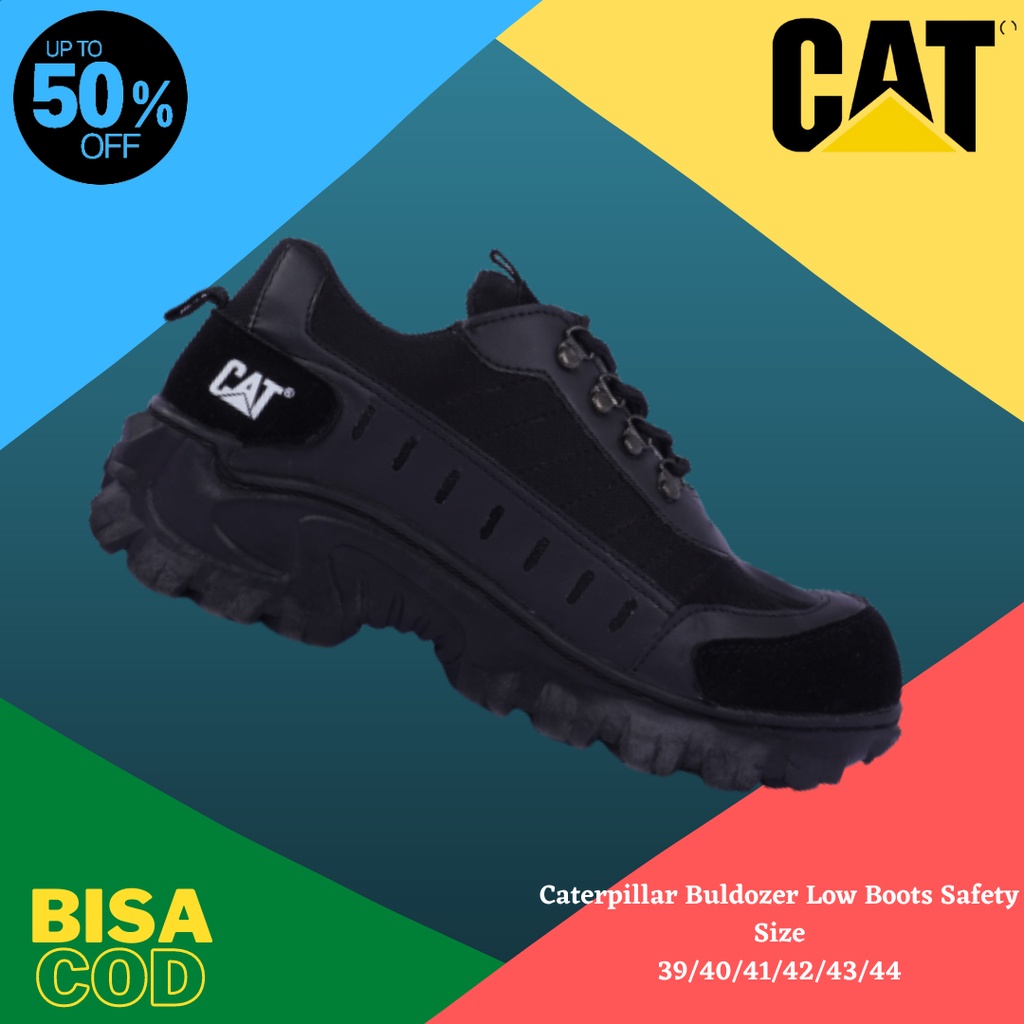 Sepatu Boots Pria Safety Ujung Besi Caterpillar Buldozer Hitam Low Boot Kerja Laki Anti Selip Murah