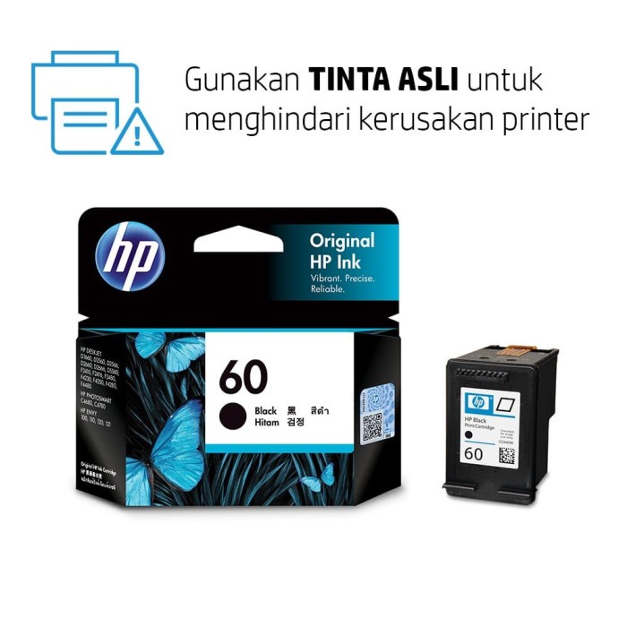 CARTRIDGE HP 60 BLACK / TINTA CATRIDGE HP60 HITAM ORIGINAL - RESMI