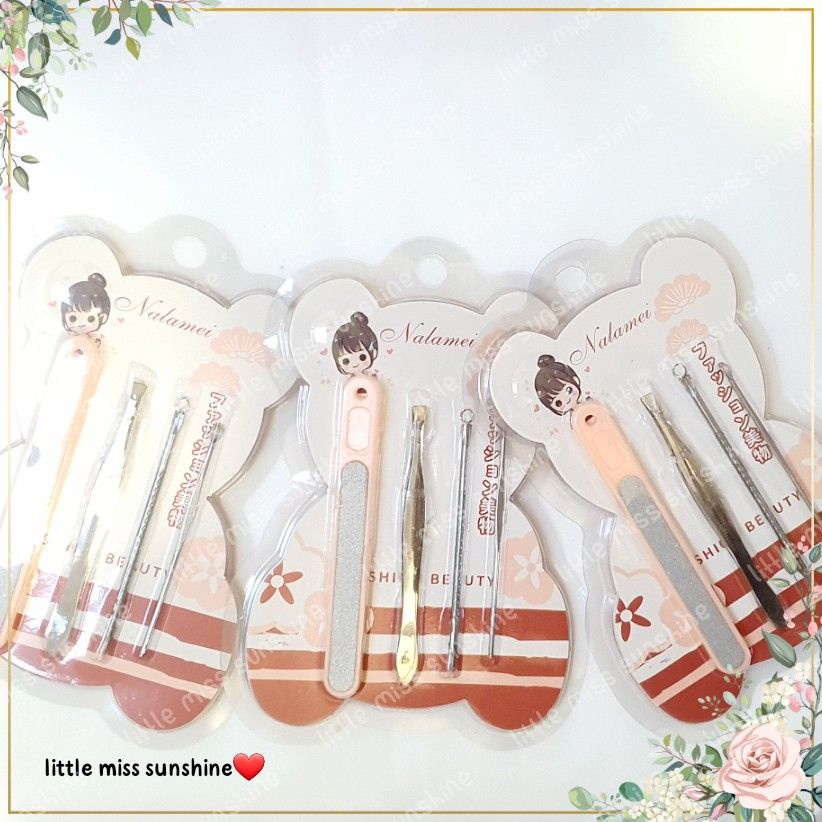 Facial Clean Set Self Treatment Amplas Kuku Pinset Acne Cotton Buds Stenlis Steel Wajah Telinga Jerawat Nail Bersih Cantik Manis  Perlengkapan Kecantikan Nail Art perawatan kuku tangan kaki manicure treatment pendek Grosir Termurah Little Miss Sunshine