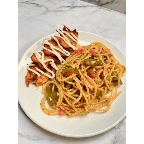 Jual Spaghetti Aglio Olio with Vegan Chicken Mayo (Eggless, Dairy Free