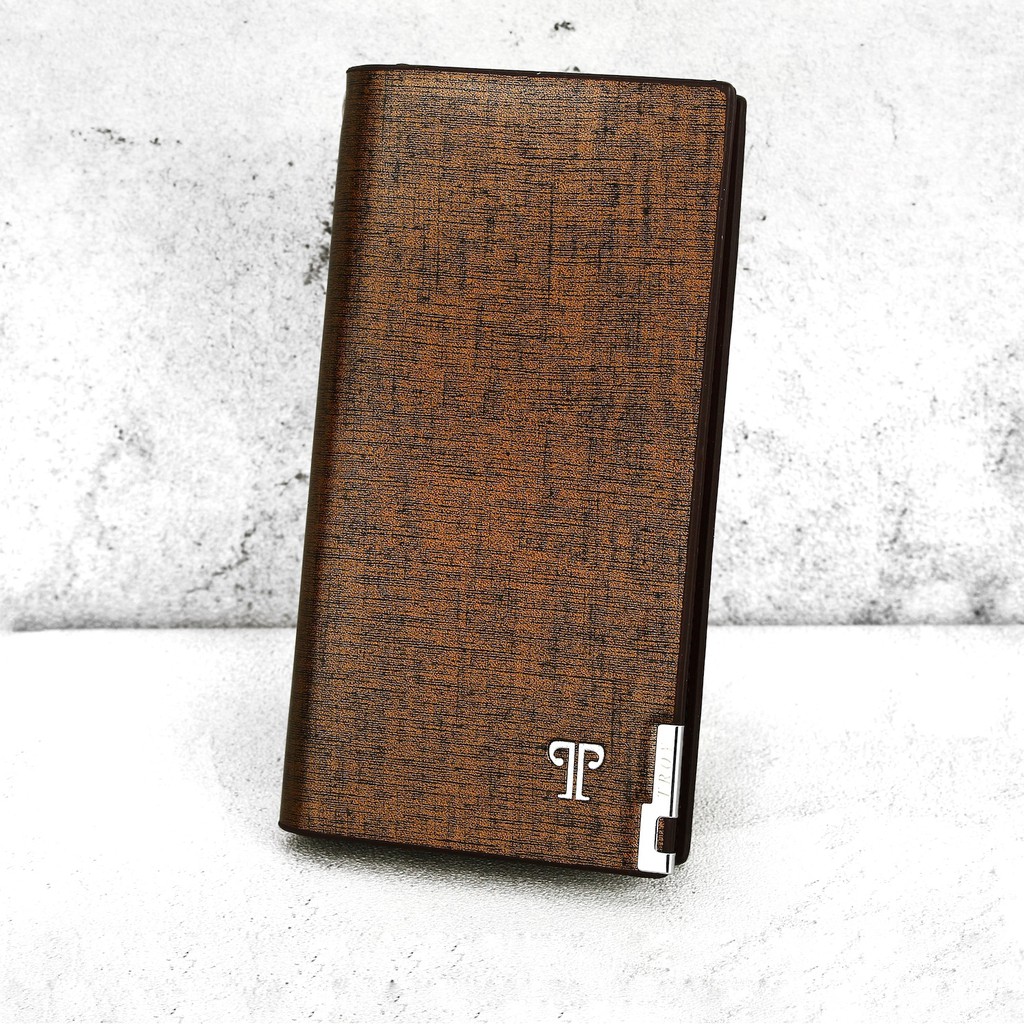 TOKOKOE - Troy Woxsa - Dompet Pria Wanita model Panjang Kulit Vegan dengan Kotak Premium - Silver-Gold