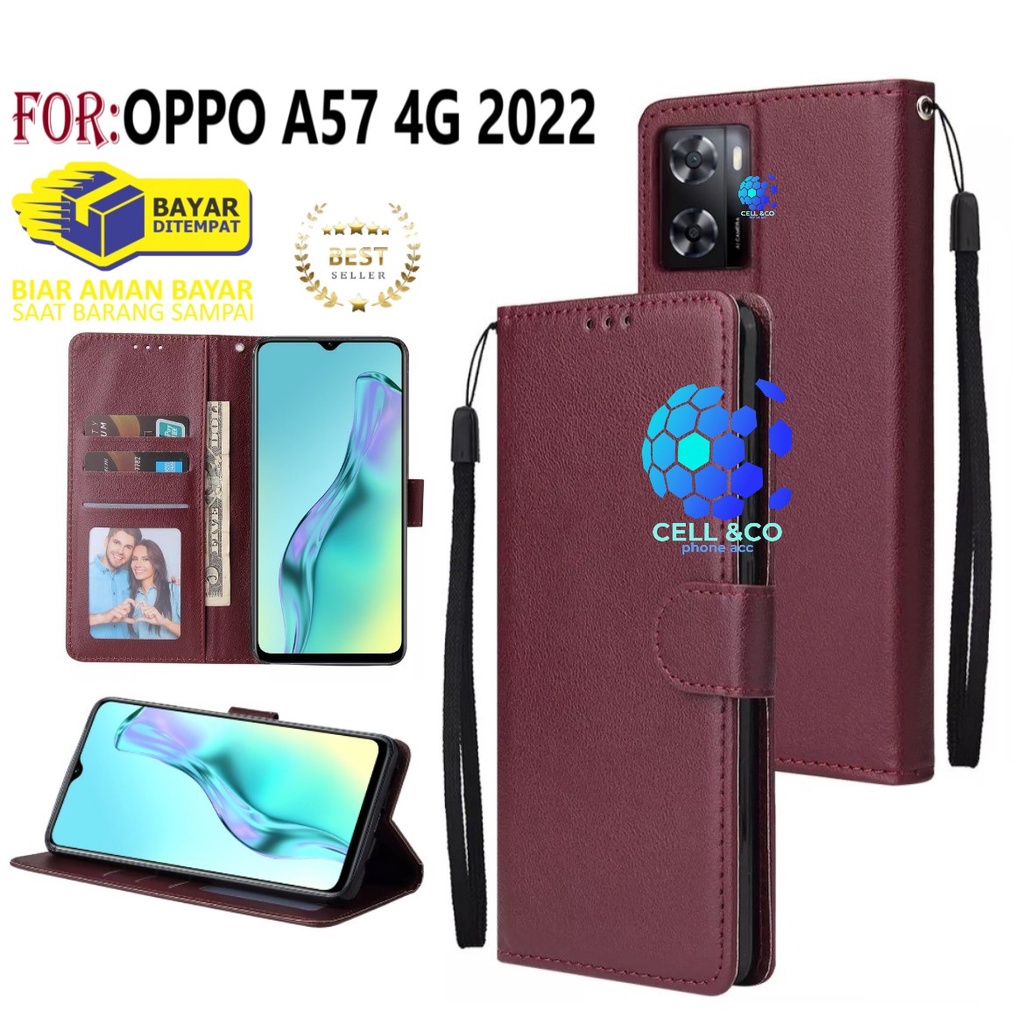 NEW OPPO A57 2022 CASE FLIP LEATHER WALLET PREMIUM FLIP CASE BUKA TUTUP KESING HP CASING FLIP CASE OPPO A57 2022