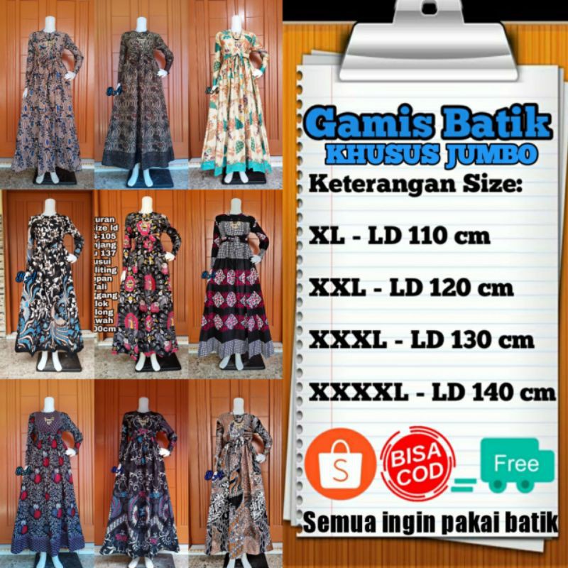 GAMIS BATIK JUMBO LD 110 LD 120 LD 130 LD 140 SUPER JUMBO TERLARIS|BISA COD