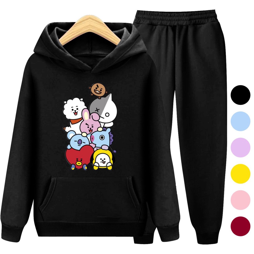 Setelan Sweater Anak BT21 x BTS Hoodie Anak Perempuan / Sweater Anak Korea Kartun Karakter Size S - XXL