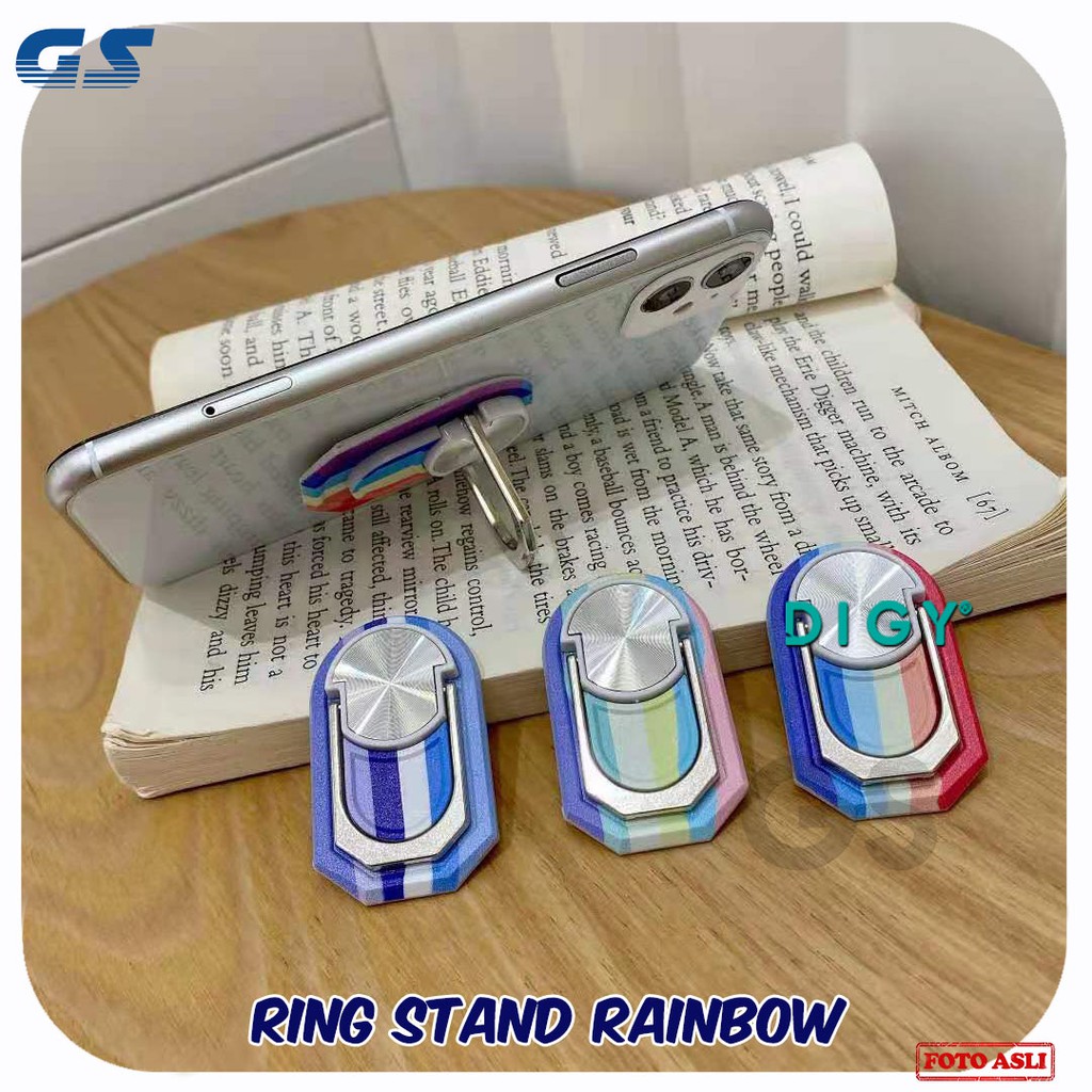 Stand Holder hp model terbaru Putar Model Ring Bahan Metal untuk Handphone, Rainbow