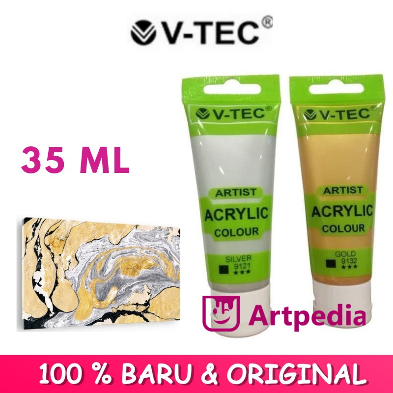 

V-Tec Acrylic Colour 35ML - Warna Metalic GOLD & SILVER / Vtec Acrylic 35ml Fluo /Cat Akrilik