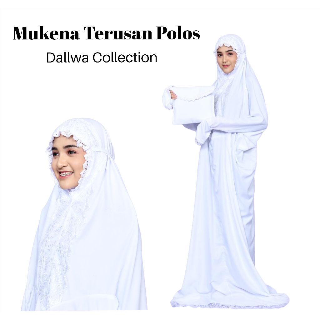 Mukena Terusan Dewasa Jumbo Katun Premium Putih Polos Renda Khadijah Gypper