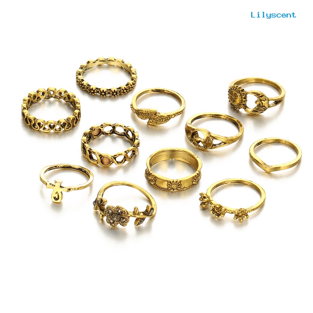 11pcs / Set Cincin Buku Jari Aneka Bentuk Gaya Bohemian Untuk Wanita