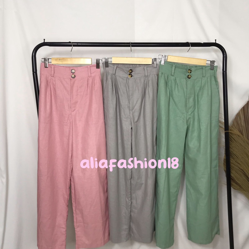 CELANA LINEN HIGHWAIST DOUBLE BUTTON/CELANA KULOT LINEN WANITA/KOREAN STYLE FASHION