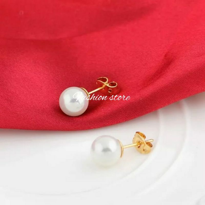 Titanium Anting tusuk pentol Mutiara Putih Antikarat Gold White Fashion Anting Wanita impor