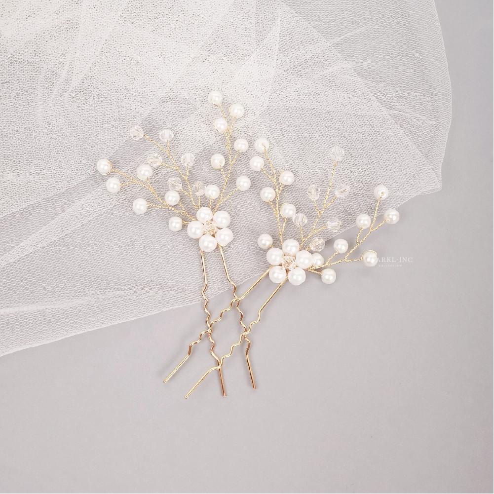 Sparklinc Jill Pearl Hairpiece ( Gold )