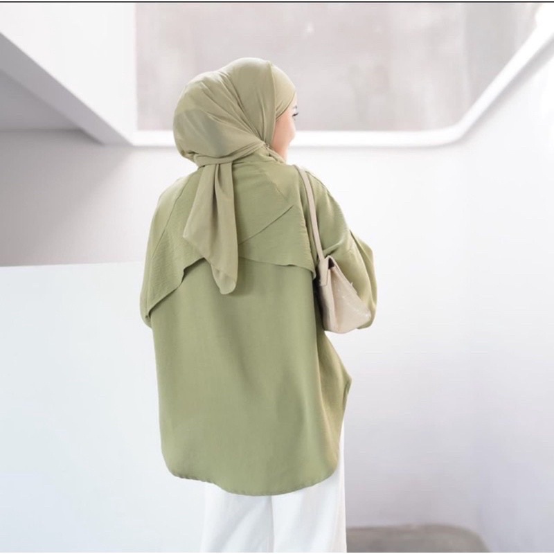 Kemeja Polos Crinke Airflow Luna Blouse Atasan Wanita  Oversize Lengan Panjang Full Kancing Ootd Terbaru